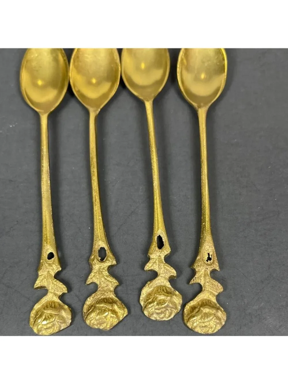 Vintage Gold Color Rose Handle Demitasse Coffee Spoon Dessert Salad Fork 8 pc